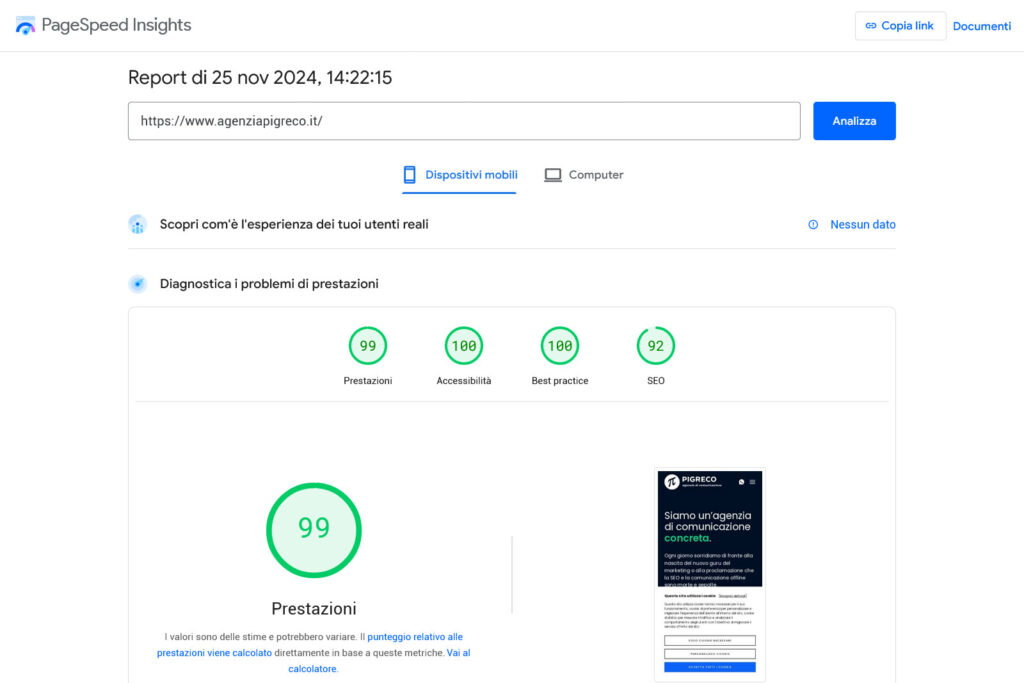 report PageSpeed Insights